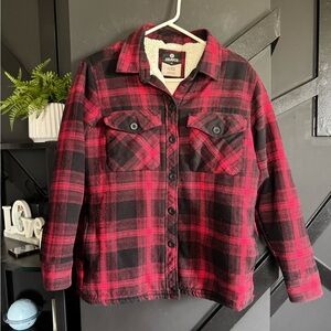 Dravus Red & Black Buffalo Plaid Sherpa Lined Jacket – Size Medium